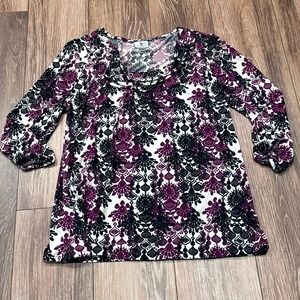 Worthington W  Purple and Black Geometric Blouse Size L